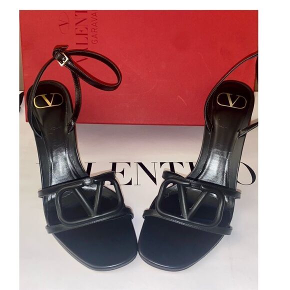 Valentino Garavani Shoes - VALENTINO GARAVANI VLTN Logo Leather Heel Ankle Wrap Strap Sandals Size 8 NEW